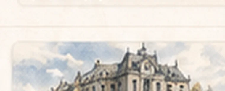 Aquarelle d'un hôtel de ville sous un ciel clair